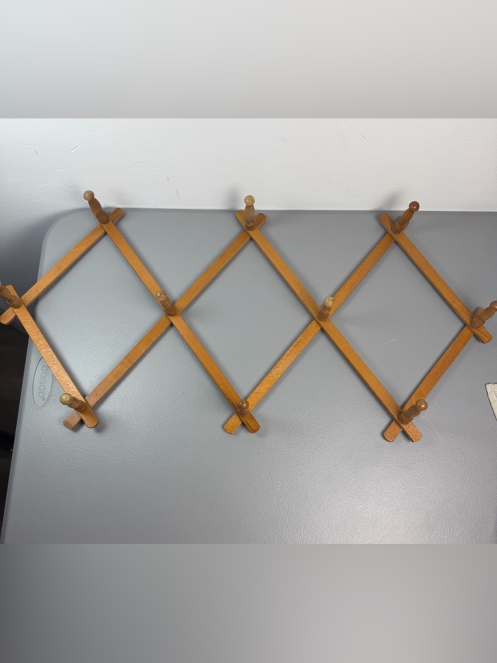 Vintage Wooden Accordian Style Hat/coat/cup Rack 10 Peg Wall Hanging